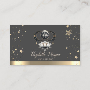 Moon Gold Stars Lotus Grå Yoga Studio Visitkort