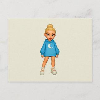 Moon Hoodie Fashion Doll Postcard Vykort