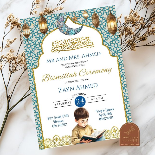 Moon Islamisk Pojke Bismillah Ceremoni Inbjudningar (Skapare uppladdad)