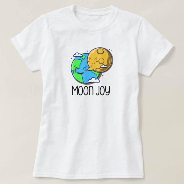 Moon Joy Söt Jord och Måne Kram T Shirt (Design framsida)