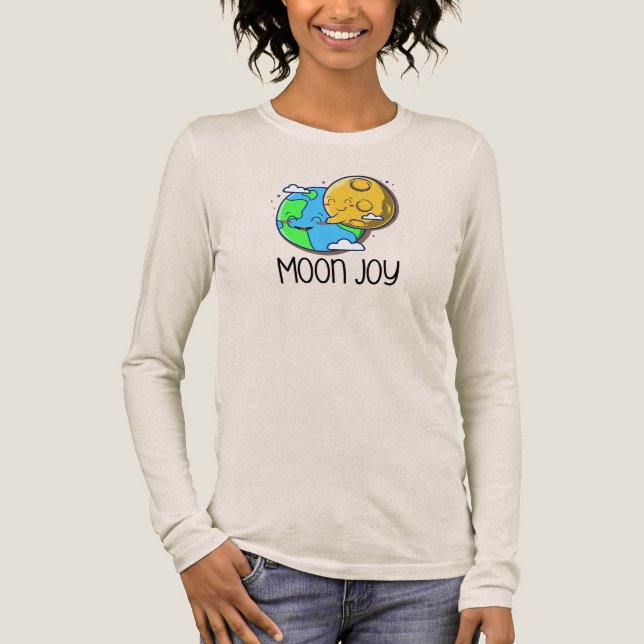 Moon Joy Söt Jord och Månen Kramas T Shirt (Framsida)