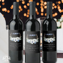 Moon Kristaller Blommor Boho Metafysisk Bröllop Vinflaska Etikett