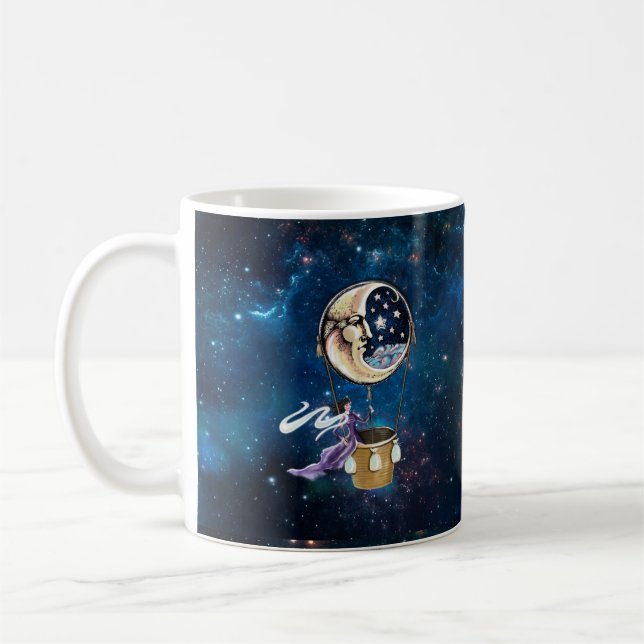 Moon Magic night sky hot air ballon Kaffemugg (Vänster)