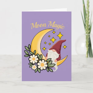 Moon Magic Söt Gnome på Halvmåne Blommor Kort