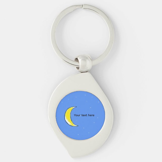 Moon – Minimalistisk mån Anpassad textdesign Swirl Silverfärgad Nyckelring (Framsidan)