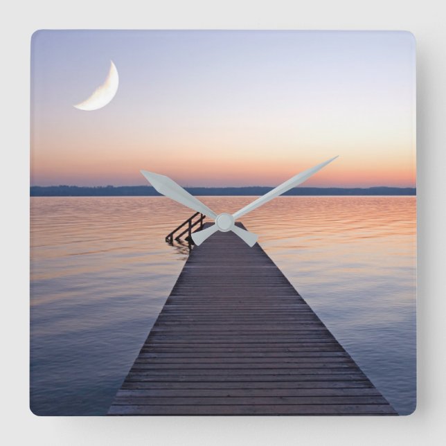 Moon Over Buscharner Footbridge | Starnberg Lake Fyrkantig Klocka (Framsida)