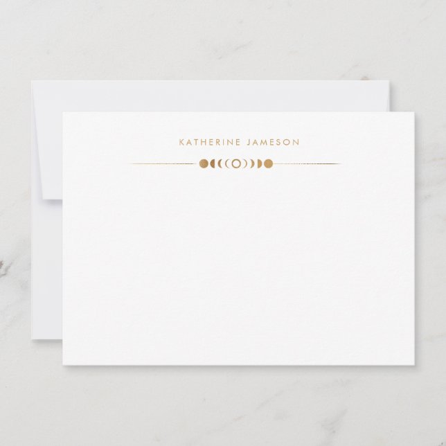 Moon Phases Golden Monogram Note Card Anteckningskort (Framsida)