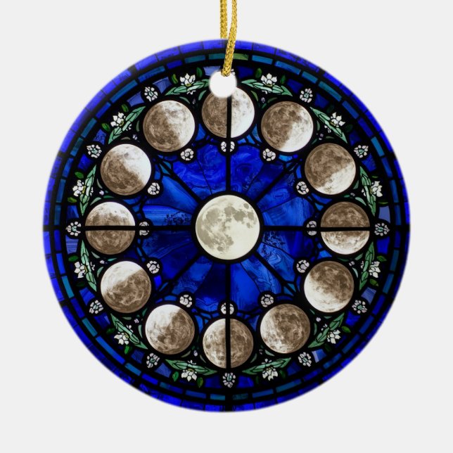 Moon Phases Stained Glass Circle Julgransprydnad Keramik (Framsidan)