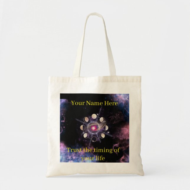 Moon Phases Tote Bag – Sacred Geometry & Personal  Tygkasse (Framsidan)