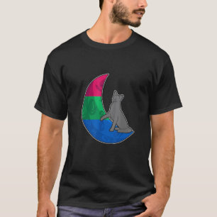 Moon Polysexuell Flagga Katt LGBTQ Tryggt Utrymme  T Shirt