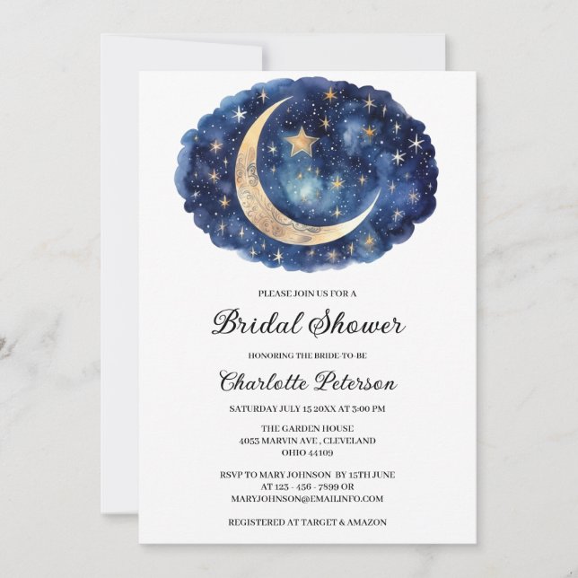 Moon Star Celestial Bröllopsdusch  Inbjudningar (Framsida)