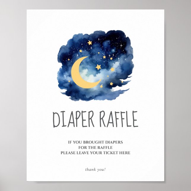 Moon & Stars Blöja Lotteri Baby Shower Skylt (Framsidan)