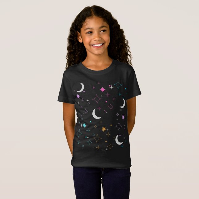 Moon & Stars  Minimalistiska tonårstjejer T Shirt (Hel framsida)