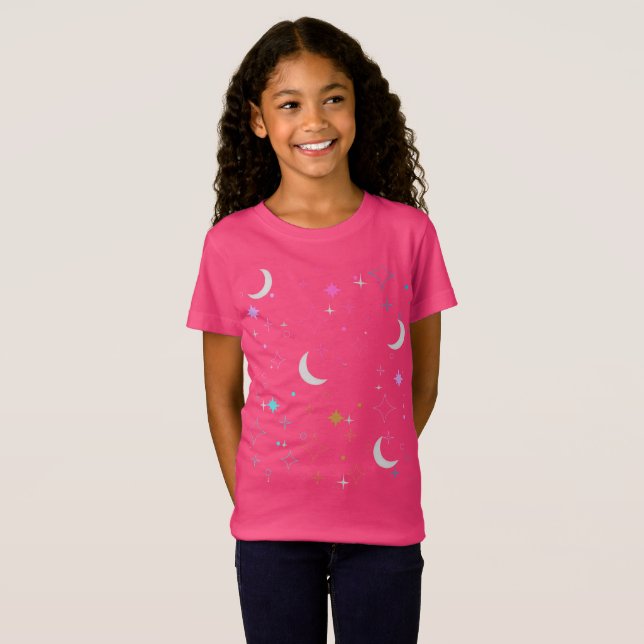Moon & Stars  Minimalistiska tonårstjejer T Shirt (Hel framsida)