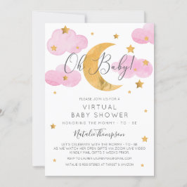Moon & Stars Pink Virtual Baby Shower Inv Inbjudningar