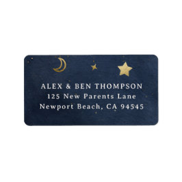 Moon Stars Starry Night Navy Blue Gold Address Adressetikett