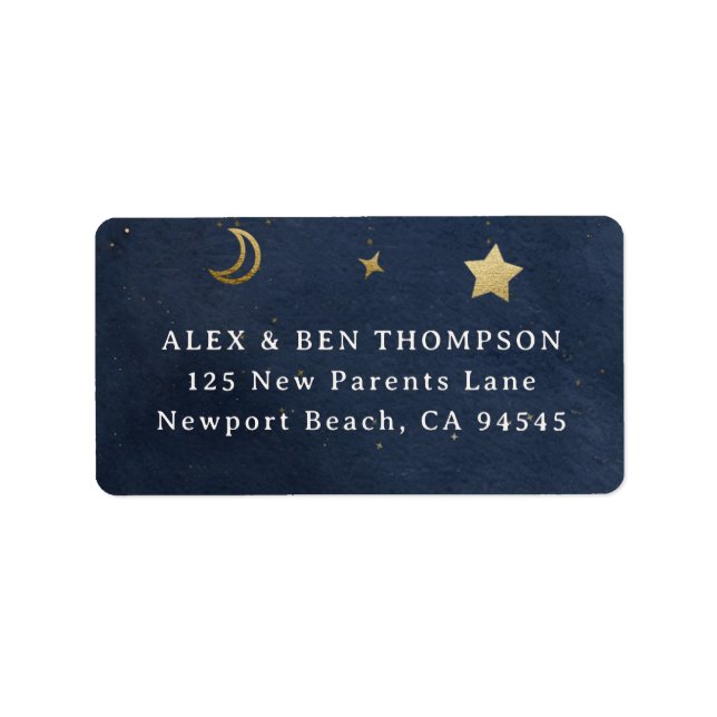 Moon Stars Starry Night Navy Blue Gold Address Adressetikett (Framsidan)