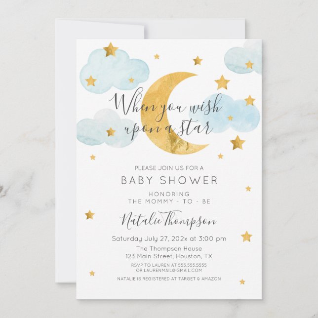 Moon & Stars theme Baby Shower Inbjudningar (Framsida)