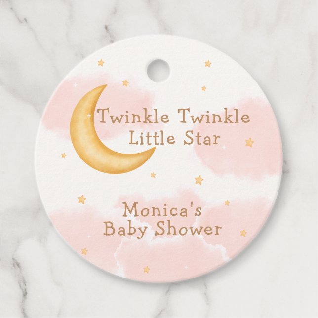 Moon Stars Twinkle Twinkle Girl Baby Shower Gåvor Etiketter (Framsida)