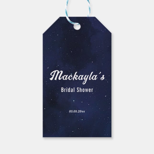 Moon, stjärnor och strängljus bröllopsfest presentetikett (Framsidan)