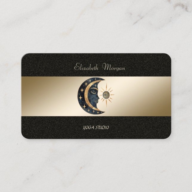Moon Sun Gold Black Yoga Studio  Visitkort (Framsida)