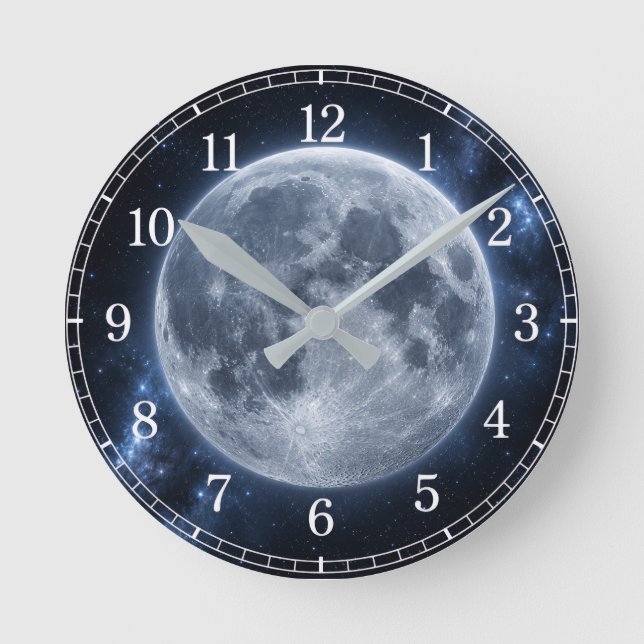 Moon Wall Clock — Space-Inspired Design Rund Klocka (Framsida)