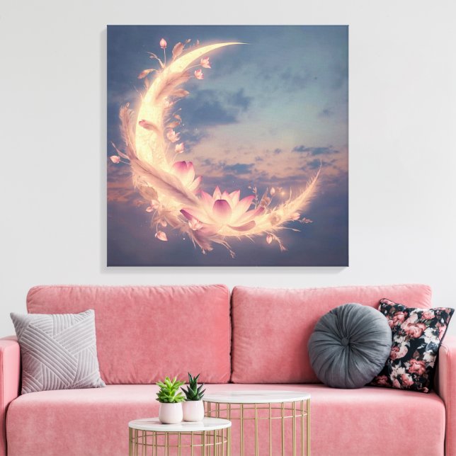 Moon Whisper Mandala Boho Väggkonst Canvastryck (Insitu (Vardagsrum))