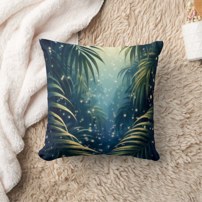 Moonbeam painted palm leaves and fireflies kudde (Filt)