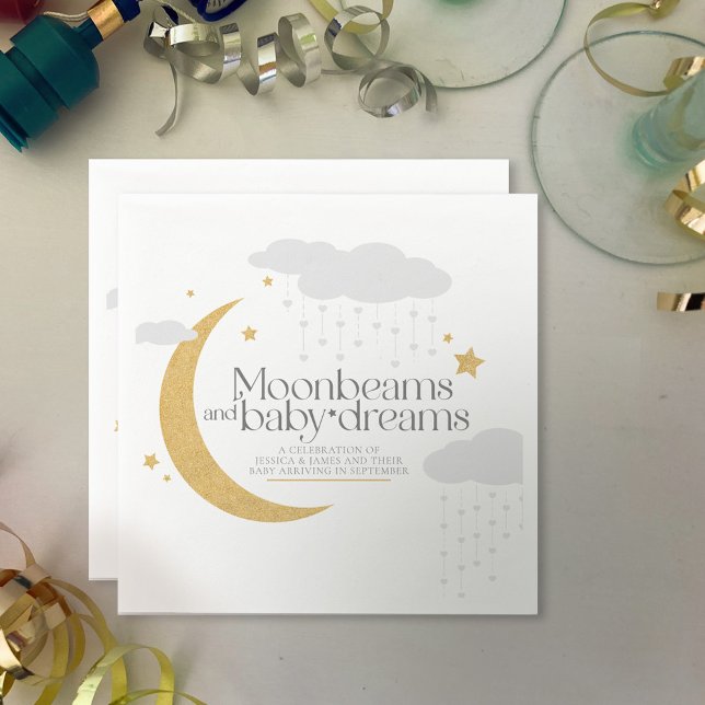 Moonbeams and baby dreams baby shower gray gold pappersservett (Skapare uppladdad)