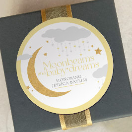 Moonbeams and baby dreams baby shower yellow runt klistermärke