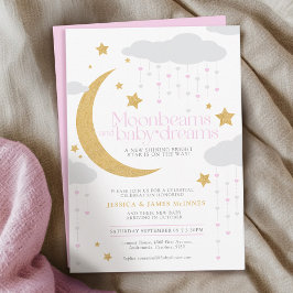 Moonbeams och baby drömmer om rosa babydusch inbjudningar