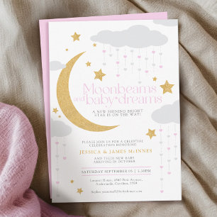 Moonbeams och baby drömmer om rosa babydusch inbjudningar