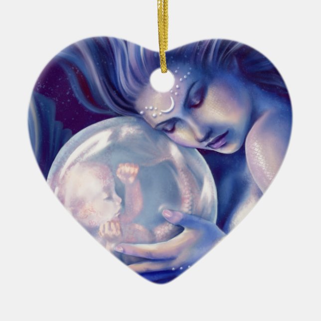 Moonborn - sjöjungfru och baby julgransprydnad keramik (Framsidan)