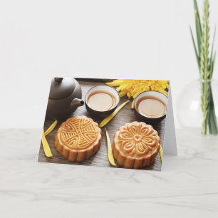Mooncake och tea, kinesisk mitt- höstfestival kort