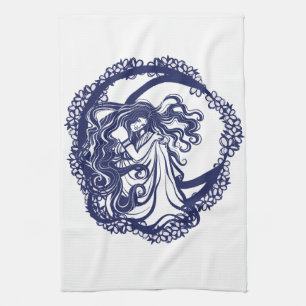 MoonChild Blue Blommigt Måne Goddes Art Måne Child Kökshandduk
