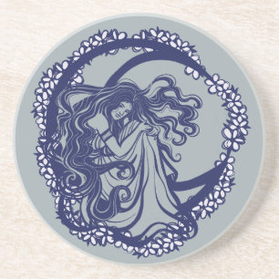 MoonChild Blue Blommigt Måne Goddes Art Måne Child Underlägg