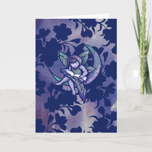 MoonChild Reading Fairy Watercolor Art Kort (Framsida)