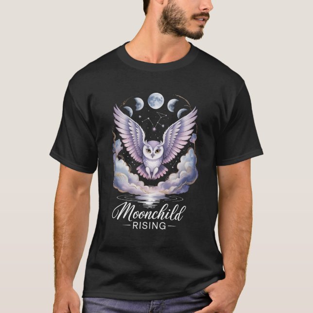 Moonchild Rising – Mystieke Uil T Shirt (Framsida)