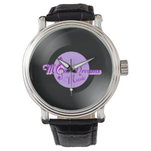 MoonDreams Music Record VintageBlack Leather Watch Armbandsur