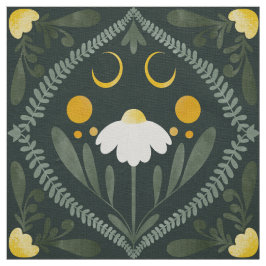 Moonflower Grid | Mörk Skogsgrön Tyg