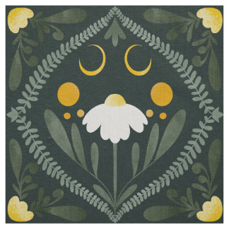 Moonflower Grid | Mörk Skogsgrön Tyg