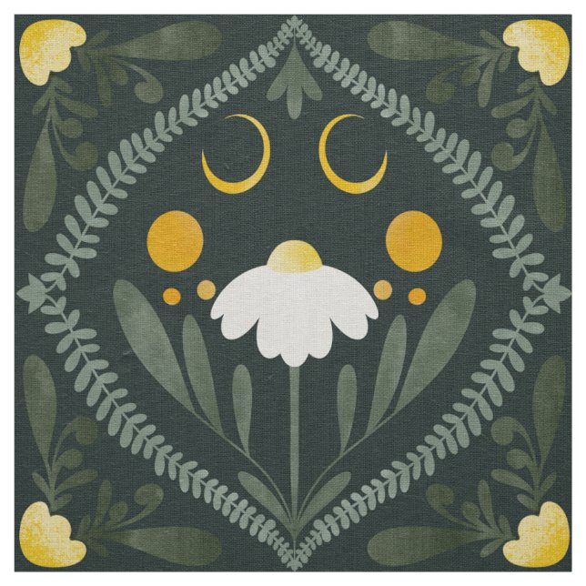 Moonflower Grid | Mörk Skogsgrön Tyg (Prov)