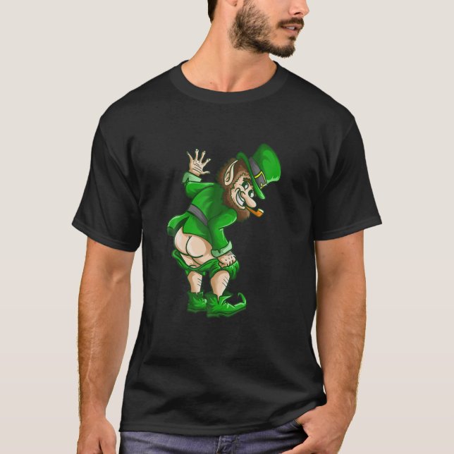 Mooning Leprechaun St patricks day Boys Manar Funn T Shirt (Framsida)