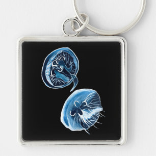 MoonJellyfish vattencolor art Fyrkantig Silverfärgad Nyckelring