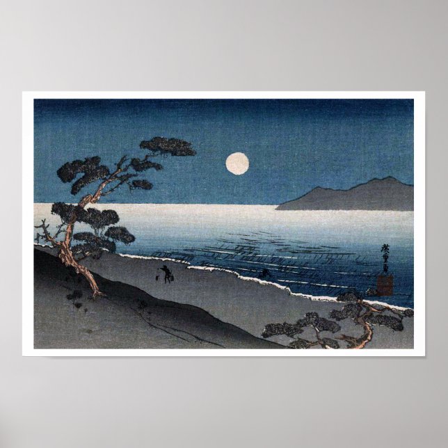 Moonlight and Lonely Shore, Hiroshige, Ukiyo-e Poster (Framsidan)