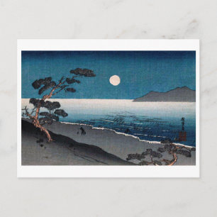 Moonlight and Lonely Shore, Hiroshige, Ukiyo-e Vykort