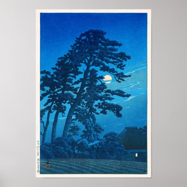 Moonlight at Magome, Hasui Kawase, Woodcut Poster (Framsidan)