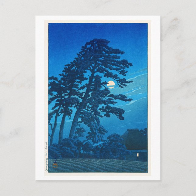 Moonlight at Magome, Hasui Kawase, Woodcut Vykort (Framsida)