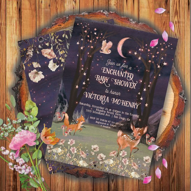 Moonlight Baby Shower för börsnoterad skog Inbjudningar (Skapare uppladdad)