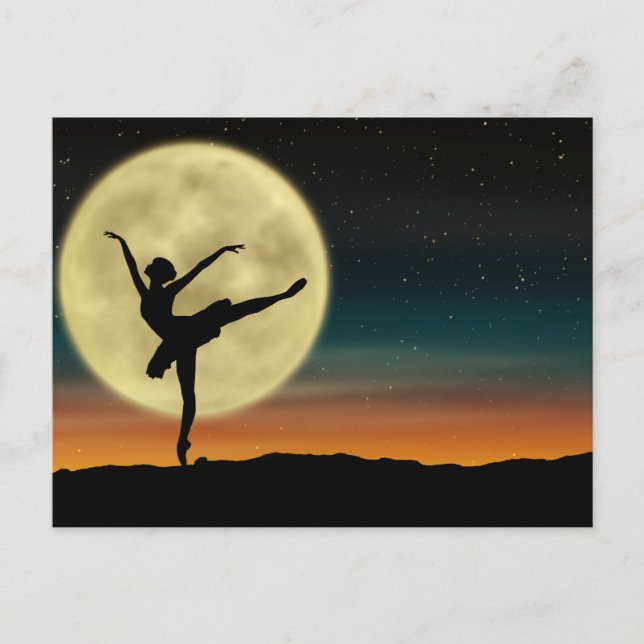 Moonlight Ballet Silhouette Dancer Vykort (Framsida)
